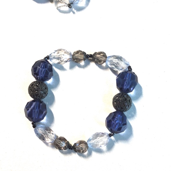 2 sets of matching necklaces with geometric beads, earrings and bracelet - blue - Picture 5 of 10